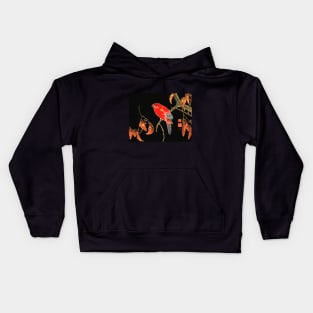 RED PARROT ON A BRANCH OF A TREE Antique Japanese Floral Kids Hoodie